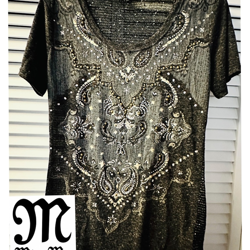 GUC MISS ME Embellished Burnout T-Shirt Size Large